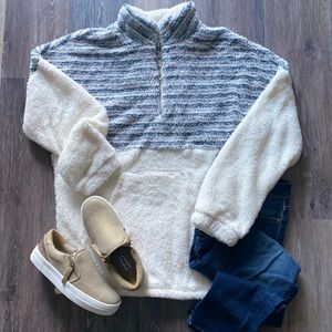 Navy Stripe Sherpa Pullover